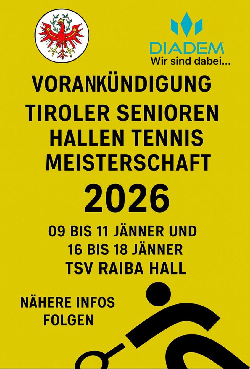 VORANKÜNDIGUNG  - Tiroler Senioren Hallenmeisterschaften 2026 beim TSV-RAIBA-HALL 